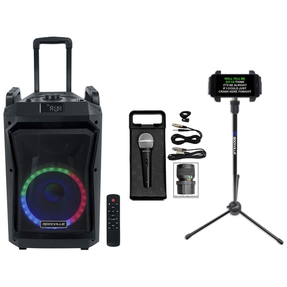 Rockville RockNGo 800 10" Karaoke Machine System w/ LED's Wheels Tablet Stand
