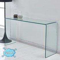 Tcbosik Modern Console Table, 43.3" Glass Sofa Table, Behind Couch Table for Living Room, Entryway, Hallway, Easy Assembly, Clear