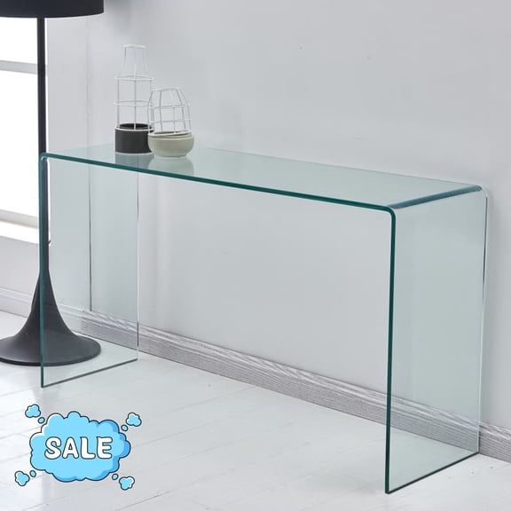 Tcbosik Modern Console Table, 43.3" Glass Sofa Table, Behind Couch Table for Living Room, Entryway, Hallway, Easy Assembly, Clear
