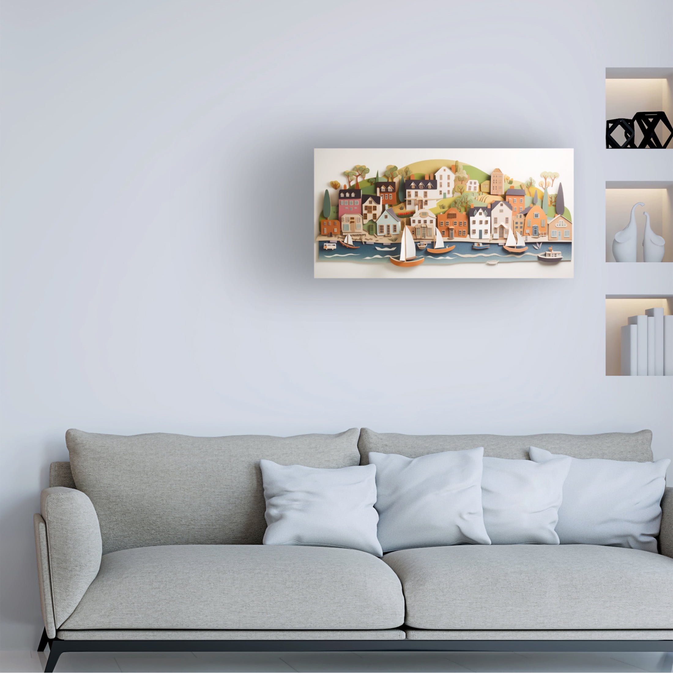 Canvas Wall Art - Ray Heere 'Paper Art Coastal Scene 24' Wall Art for Living Room, Bedroom, or Office Décor by Trademark Fine Art - 24 x 12 Inches
