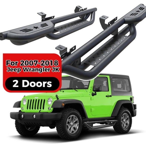 Running Boards for 2007-2018 Jeep Wrangler JK 2 Door, 6" Drop Side Steps Nerf Bars Black Off-Road Running Board
