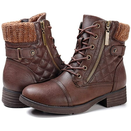

YAZI Women s Combat Boots Lace up Ankle Booties