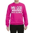 thumbnail image 2 of Wild Bobby My God Is Stronger Than Breast Cancer White Distressed Breast Cancer Awareness Unisex Crewneck Sweatshirt, Fuschia, X-Large, 2 of 6