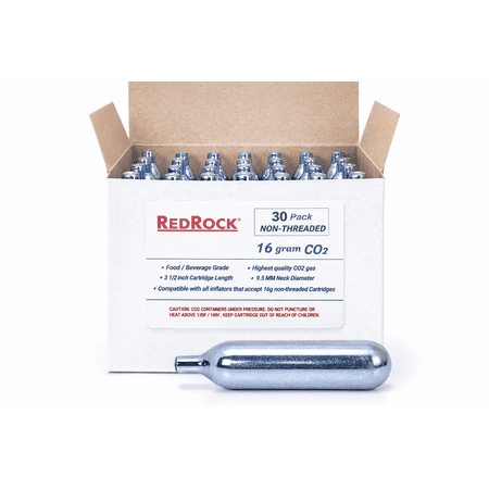 RedRock 16g CO2 Cartridges, Unthreaded Food-Grade CO2 for Beer Kegs, Soda Makers, Beverage Dispensing (30-Pack)