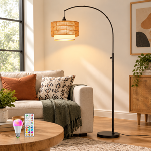 Boho Rattan Arc Floor Lamp 71 Rgb Color Changing 3-in-1 Shade