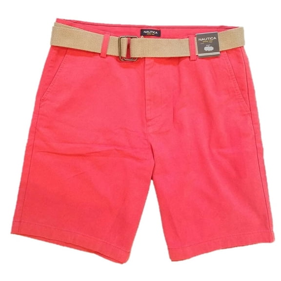 Nautica Mens Size 38 Belted Flat Front Chinco Shorts, Sailor Red
