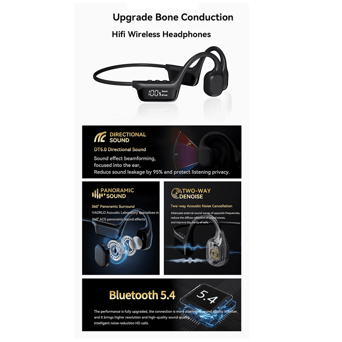 S10 Bluetooth 5.4 Bone Conduction Wireless Headphones