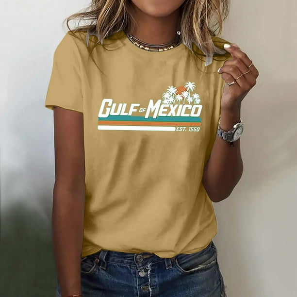 MKLEKYY Playeras Camisa De Manga Corta Con Cuello Redondo Y Estampado Liso Informal Para Mujer Talla XL