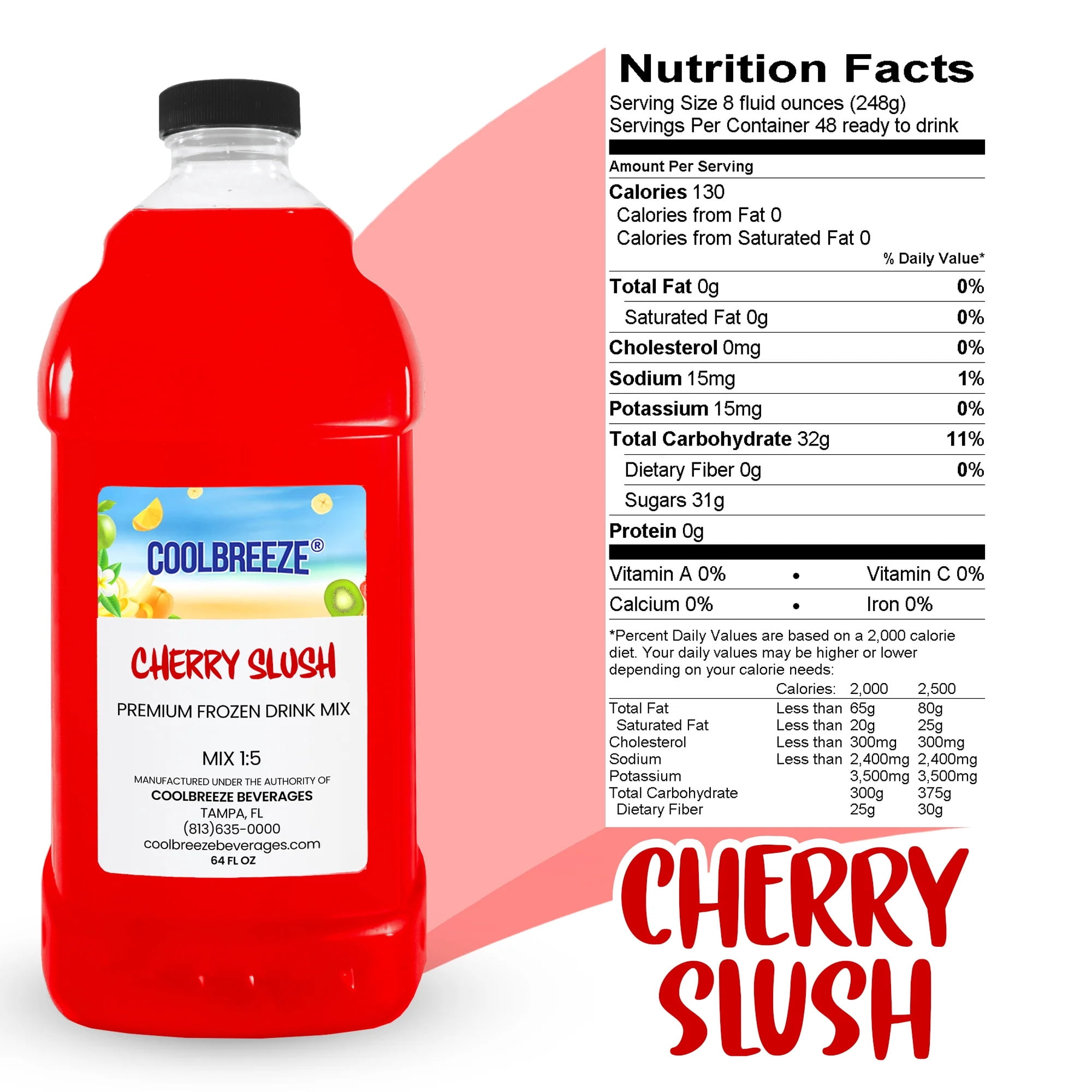 Coolbreeze® Beverages Ready to Use Frozen Drink Machine Mix Flavor Syrup - One Case (Six 1/2 Gal Bottles) Cherry Slush