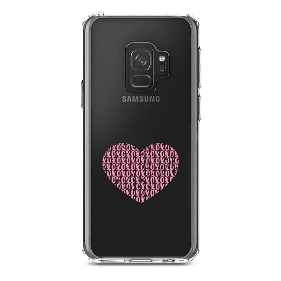 DistinctInk Clear Shockproof Hybrid Case for Samsung Galaxy S9 (5.8" Screen) - TPU Bumper Acrylic Back Tempered Glass Screen Protector - XOXO Heart Pink