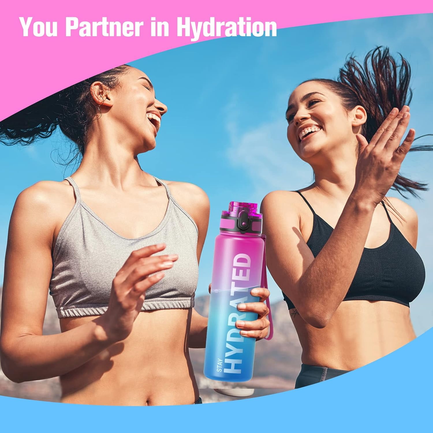 Water Bottle 32oz, Durable and Leakproof Water Bottles Motivational with Time Marker, Tritan, BPA Free, Wide Mouth with Easy Clean Brush for Gym, Travel, Home, School, Office (1 Bottle)