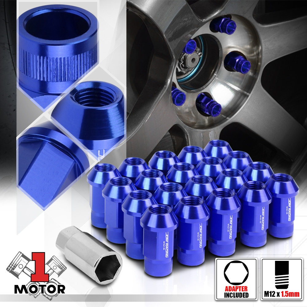 (20) Blue M12x1.5 44mm Aluminum Open End Knurled Top Tuner Wheel Lug