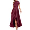 thumbnail image 2 of Summer Saving Wycnly Formal Dresses for Women Short Sleeve Crewneck Solid Summer Maxi Dresses Weddign Guest Bridesmaids Elegant Lace Pleated Swing Dress Wine s Under $5, 2 of 7