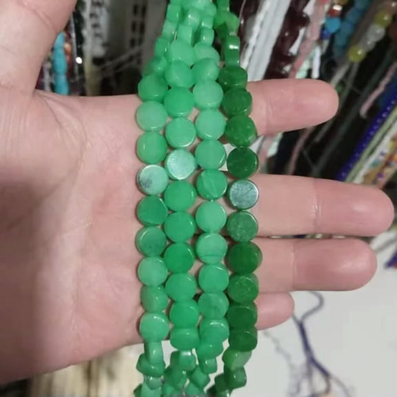HOOUN 10mm Natural GemStone Round Coin Shape Loose Beads for Jewelry Making DIY 15''-Green Jades