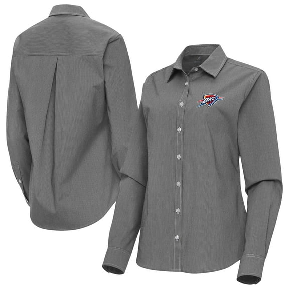 Women's Antigua Black Oklahoma City Thunder Porter Woven Long Sleeve Button-Up Shirt