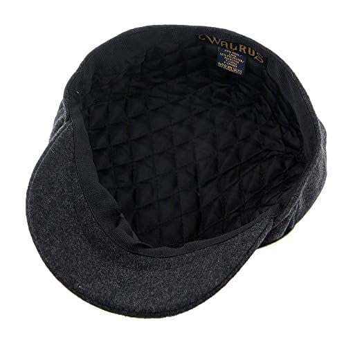 Walrus Hats Cap Grey Wool Blend 8 Panel Newsboy Classic Vintage Style with Quilted Lining, Double Snap Brim & Grosgrain Sweatband – Stylish 1920s Inspired Design
