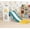 Green+White+Yellow+HDPE+Polypropylene, variant on LHSHID Toddler-Friendly Freestanding Play Slide with Attached Basketball Hoop, Soft Muted Shade