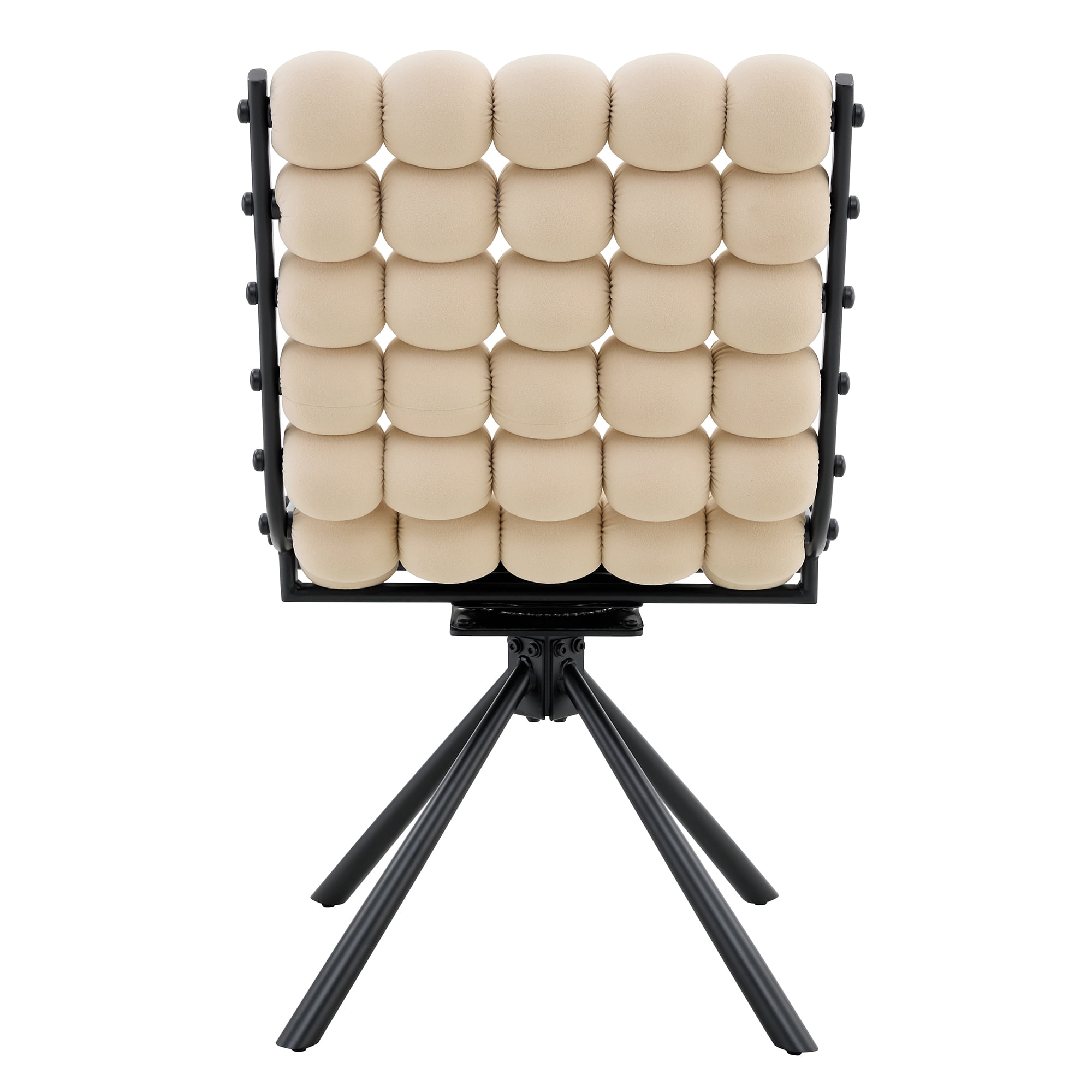 Aukfa Velvet Swivel Dining Chairs Set of 2, Modern Bubble Tufted Kitchen Side Chairs, Black Metal Legs,Beige