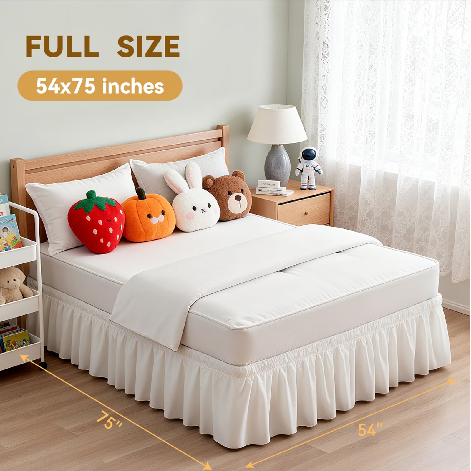 AzulHome White Bed Skirts Dust Ruffle for Full Size Bed, 18 inch Tailored Drop with Adjustable Elastic Belt, Easy to Install and Clean
