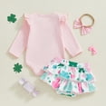 thumbnail image 6 of Staki Girls St Patricks Day Outfit Newborn Baby Girl St Patricks Day Outfit Long Sleeve Romper Bodysuit Bow Set Cute Baby Girl Spring Clothes 0-18M(Pink,0-3 Months), 6 of 9