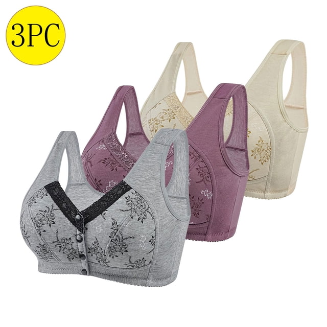 Sentmoon 3PC Bras for Women No Underwires Oversize Nursing Bras for Breastfeeding Comfortable Front Closure Button Anti-Sagging Seamless Bras Women Stylish for Daily Commute Gray 38