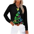 thumbnail image 4 of Tops for Women Christmas Printed Lapel Long Sleeved Button Blouse Casual T-Shirt,Women's Long Sleeve Tops Green XXXXXL, 4 of 5