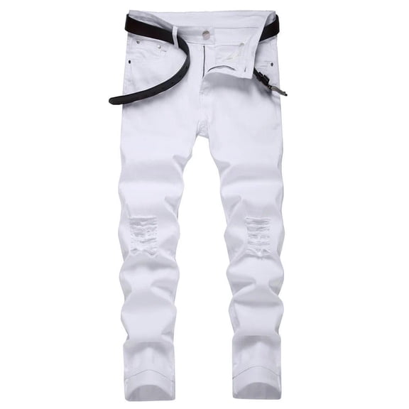 Reppunk Men Fashion Stretch Simple style Holes Skinny Jeans Trousers Male Destroyed Solid Sim Fit Casual Pencil Denim Pants Summersale