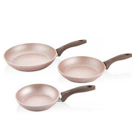 Papilla Wilma Forged Aluminum Non-Stick Deep Frying Pan Set of 3 pcs 7.1" / 8.7" / 10.2" Granite Nonstick Skillet Frypan, Cream