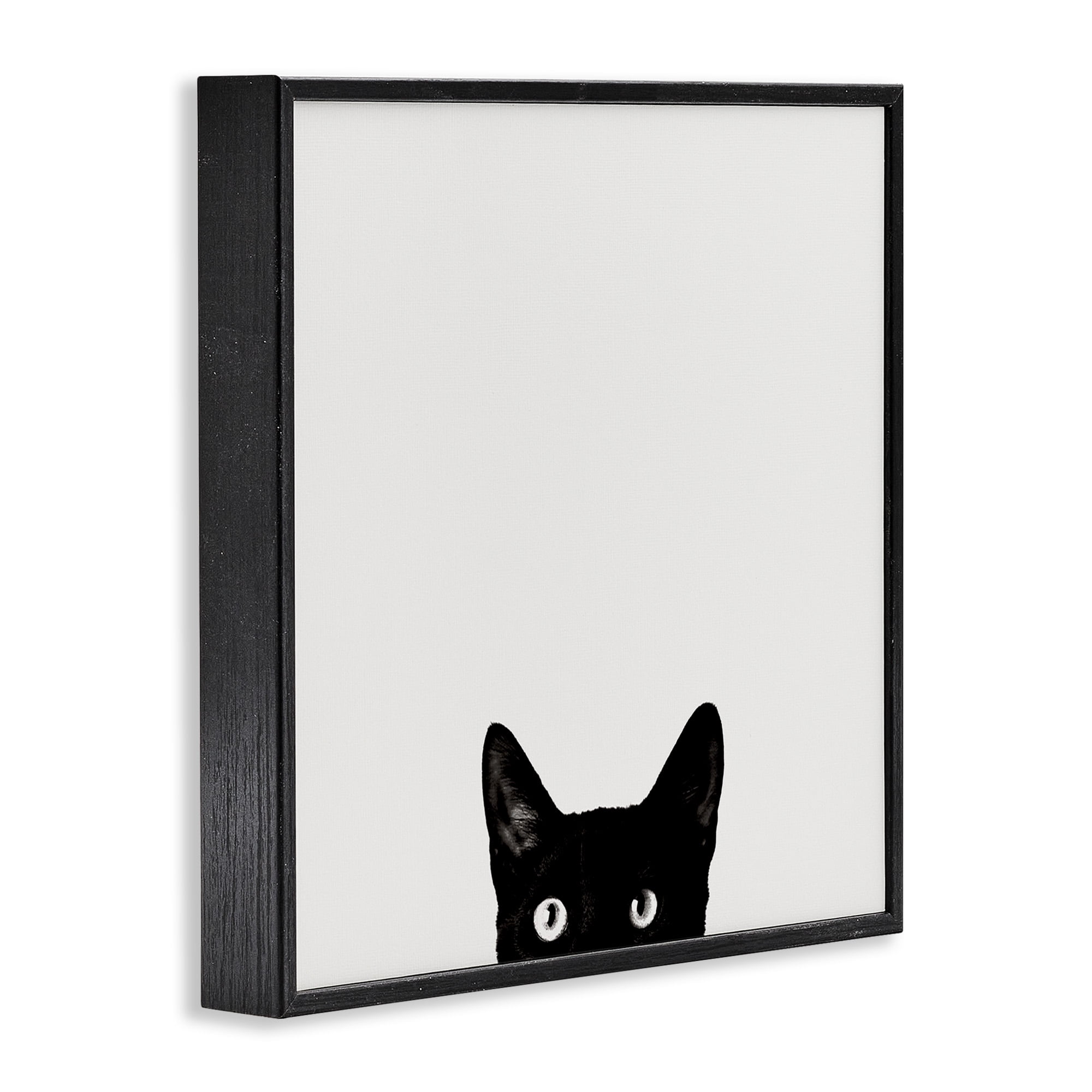 Stupell Industries Black Cat Peeking From Below Animals & Insects Painting Black Framed Art Print Wall Art, 17 x 17