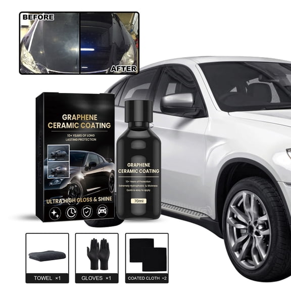 Graphene Ceramic Coating for Cars, Ceramic Car Auto Detailing kit (70ml), 10 Years of Long Lasting Protection,Ultra High Gloss,Apply After Car Wash & Paint Correction