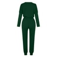 thumbnail image 5 of jtjvou Women Fall 2 Piece Lounge Outfit Long Sleeve Tops High Waisted Jogger Pants Set Spring Travel Clothes Tracksuit Green L, 5 of 8