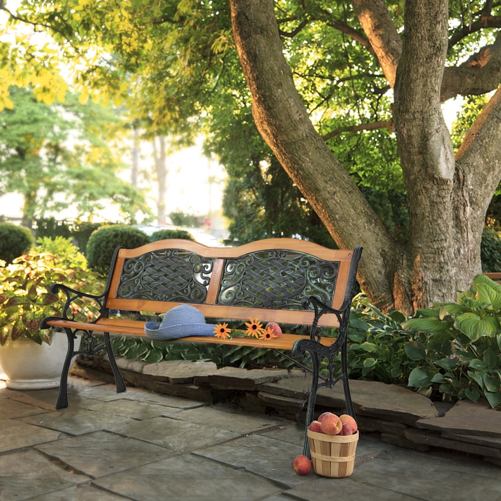 Garden bench patio porch chair deck hardwood cast iron love seat w512 hotsell