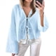 thumbnail image 1 of Blusas con Lazo Frontal para Mujer, Camisas de Y2K, Mangas Acampanadas, Cuello en V, Ropa para Salir, Blusas Casuales con Cordones. Azul S, 1 of 8