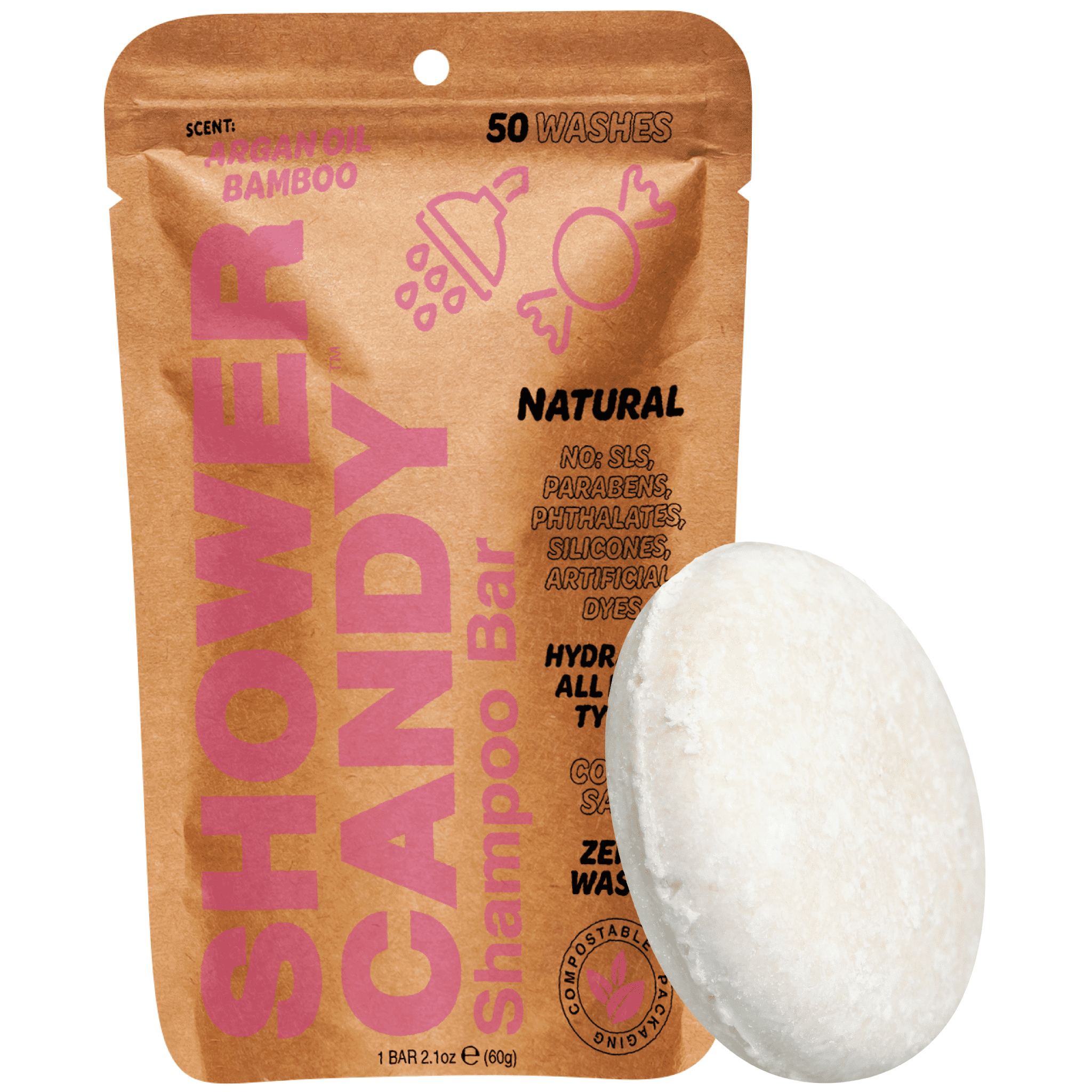 Shower Candy Argan Oil Bamboo Shampoo Bar Extra Lather Natural