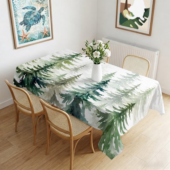 Waterproof Tablecloth Winter Pine Trees Ombre Green Rectangle Table Cloth 60x84in,Wipeable Washable Table Cover Modern Abstract Art Tablecloths for Dining Tables Kitchen Picnic Camping Outdoor Party