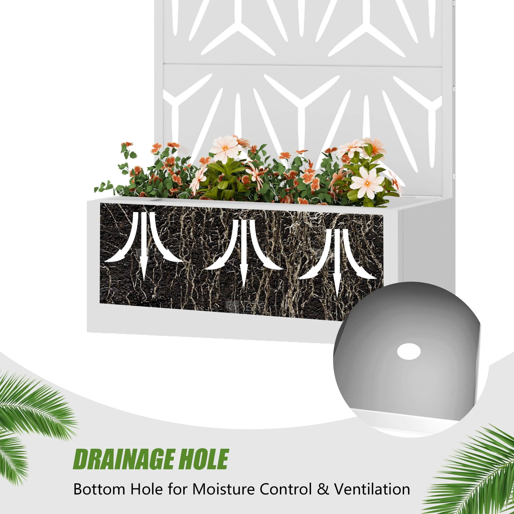 MAYEERTY 59X30" Metal Outdoor White Privacy Screen with Planter Box for Backyard & Garden, 4 Piece Set