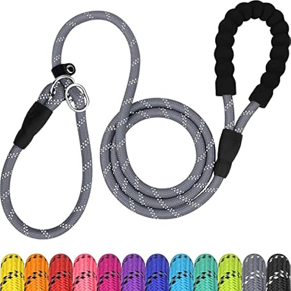 1997 Slip Leads for Dogs, 6 FT Heavy Duty Slip Leash with Padded Handle, Strong Rope No Pull Pet Training Leash for Large Dogs,Gray