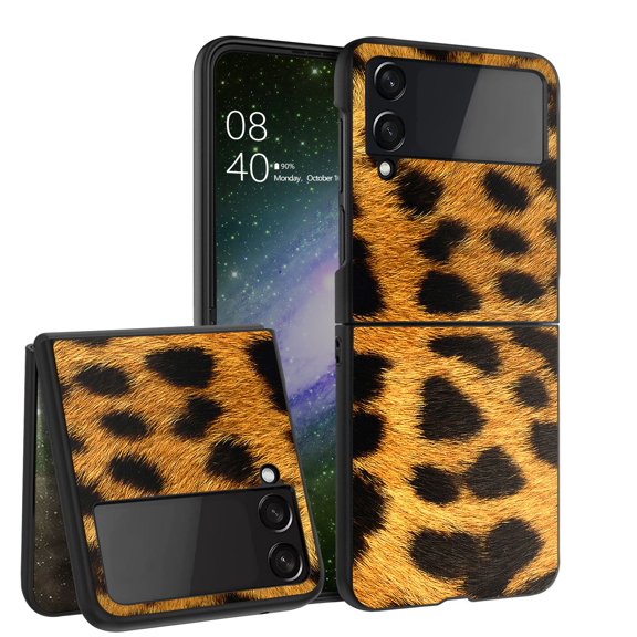 ANJ  Hard Protective Printed Case Cover Compatible with Samsung Galaxy Z Flip 4 - Yellow Cheetah