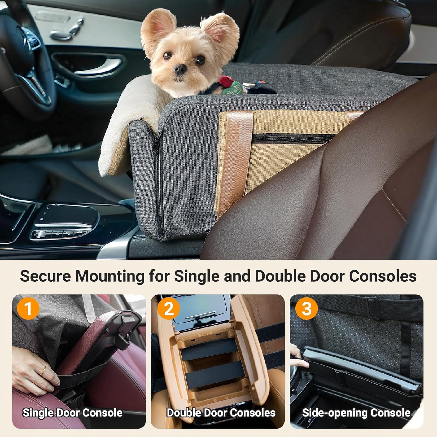 Large Console Dog Car  for Pickup Trucks - Sturdy Booster with Adjustable Straps and Storage Pockets for Small Dogs  to 18lbs