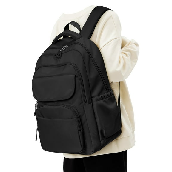 Cute Backpack for Women Men, Waterproof High School Bag Basic Backpack for College Students, Travel Laptop Backpack Lightweight Casual Daypack, Middle School Bookbag, Black