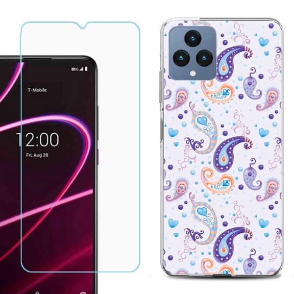 OneToughShield ® for T-Mobile Revvl 6x 5G Shockproof Phone Case, with Tempered Glass Screen Protector - Paisley Purple
