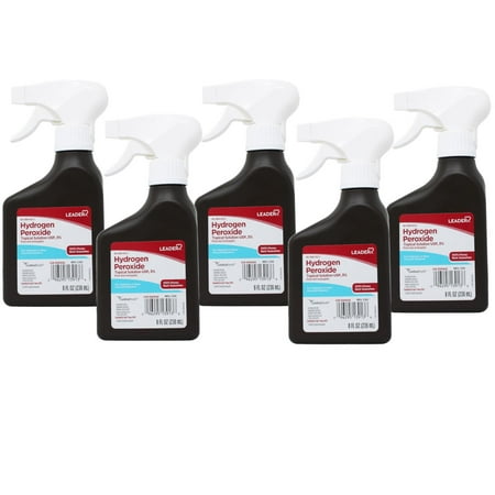 Leader Hydrogen Peroxide First Aid Antiseptic Topical Solution USP, 3% Spray Bottle 8 fl oz - 5 Pack