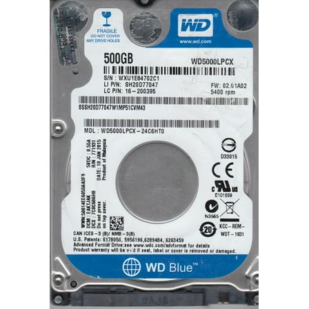 WD5000LPCX-24C6HT0, DCM EAKTJAK, Western Digital 500GB SATA 2.5 Hard Drive