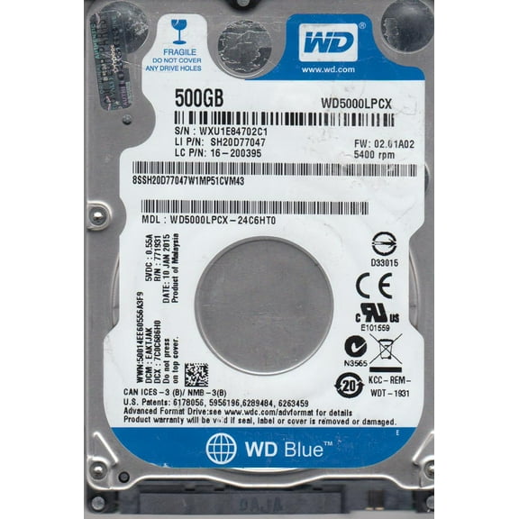 WD5000LPCX-24C6HT0, DCM EAKTJAK, Western Digital 500GB SATA 2.5 Hard Drive