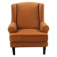 thumbnail image 2 of Shanna 2-Piece Wingback Chair Slipcover, Stretch Velvet Soft Wing Chair Slipcover with T-Coushion Cover (Orange), 2 of 9
