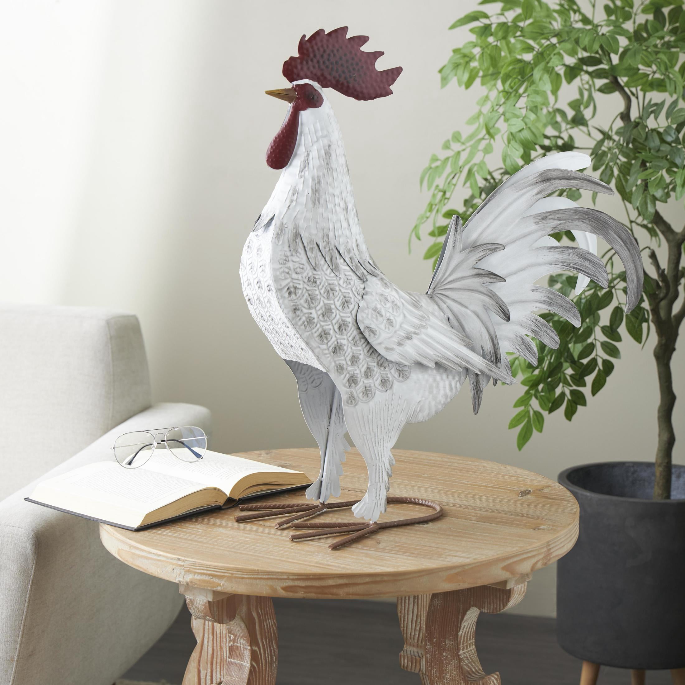 DecMode 18" Rooster Garden Sculpture with Black Texturing and Red Accents