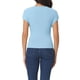 thumbnail image 3 of Camisetas de punto de manga corta casual para mujeres INSPIRE CHIC, blusas básicas de verano de ajuste slim, color sólido, M azul claro, 3 of 6