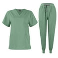 thumbnail image 2 of Scrub Suit Set for Women, Modern V Neck Scrub Top & Jogger Pant with 8 Pockets Professionals Soft Stretch Medical Nursing Uniforms Set (Mint green), 2 of 7
