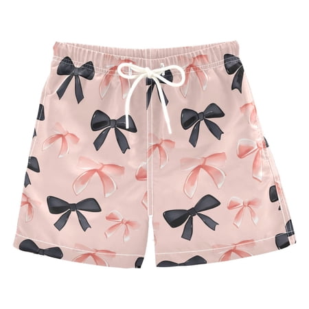 joogoo Boy Swim Trunks Pink Black Bows Bathing Beach Board Shorts XL