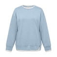 thumbnail image 4 of Women Contrast 2 in 1 Look Crewneck Sweatshirt Side Slit Casual Pullover Top, 4 of 5